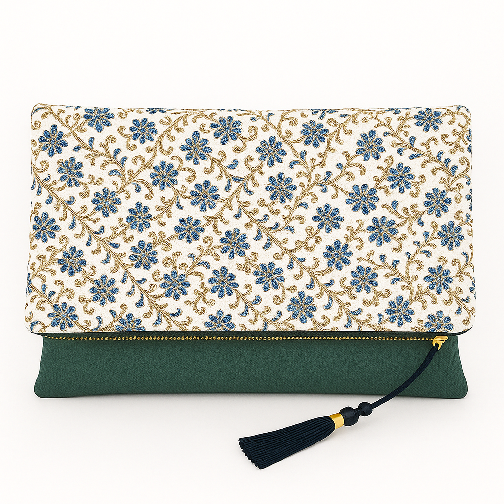 Bolso De Mano Mujer Fiesta- Doble Lona y Bordado con Cremallera Metálica - 29 x 40 cm  Ideas Regalos para  Mujeres - Verde -  Dorado