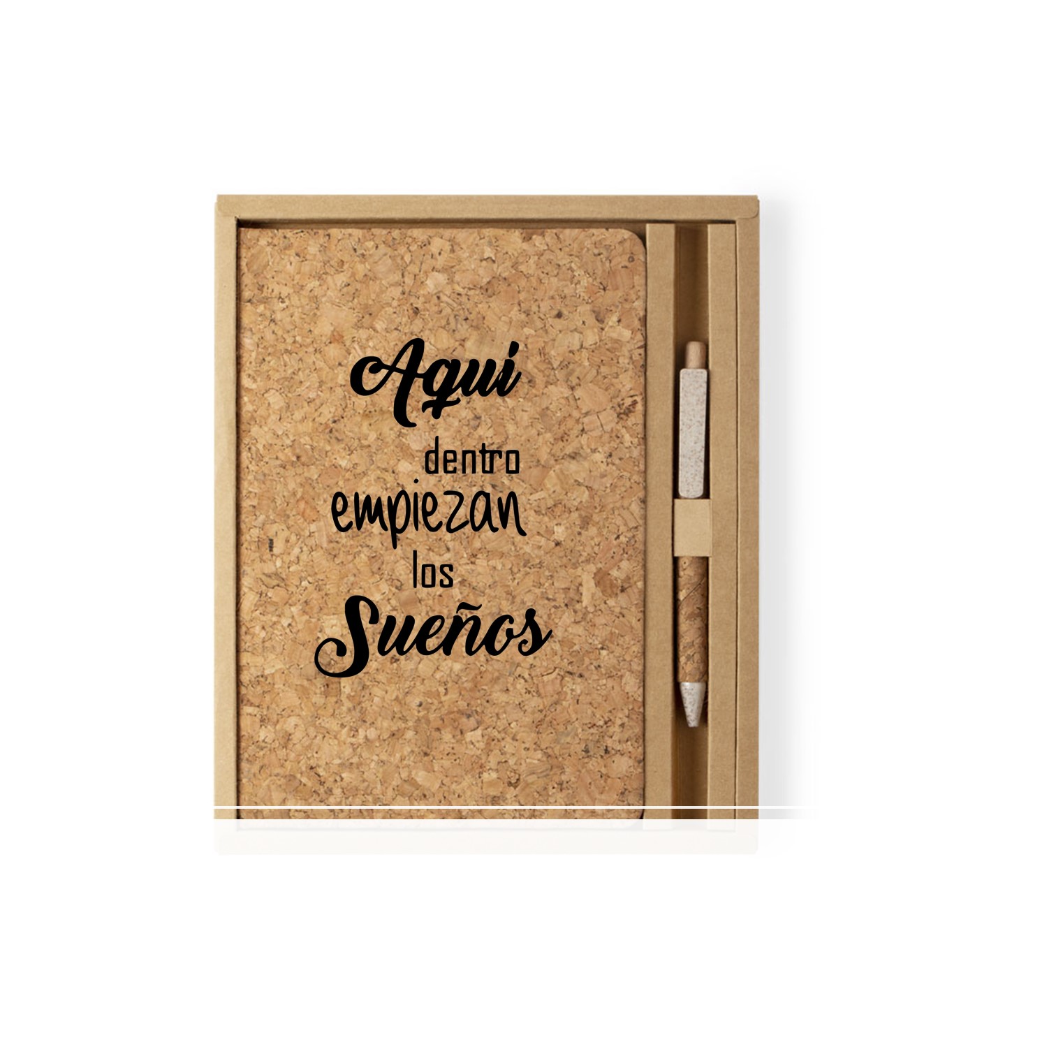 Cuaderno A5 de Corcho con Bolígrafo, 80 Hojas Blancas, Libreta Personalizada con Caja de Regalo.