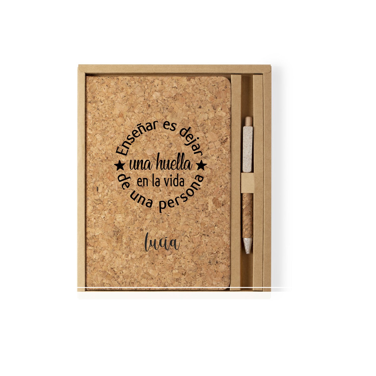 Cuaderno A5 de Corcho con Bolígrafo, 80 Hojas Blancas, Libreta Personalizada con Caja de Regalo. - Imagen 2