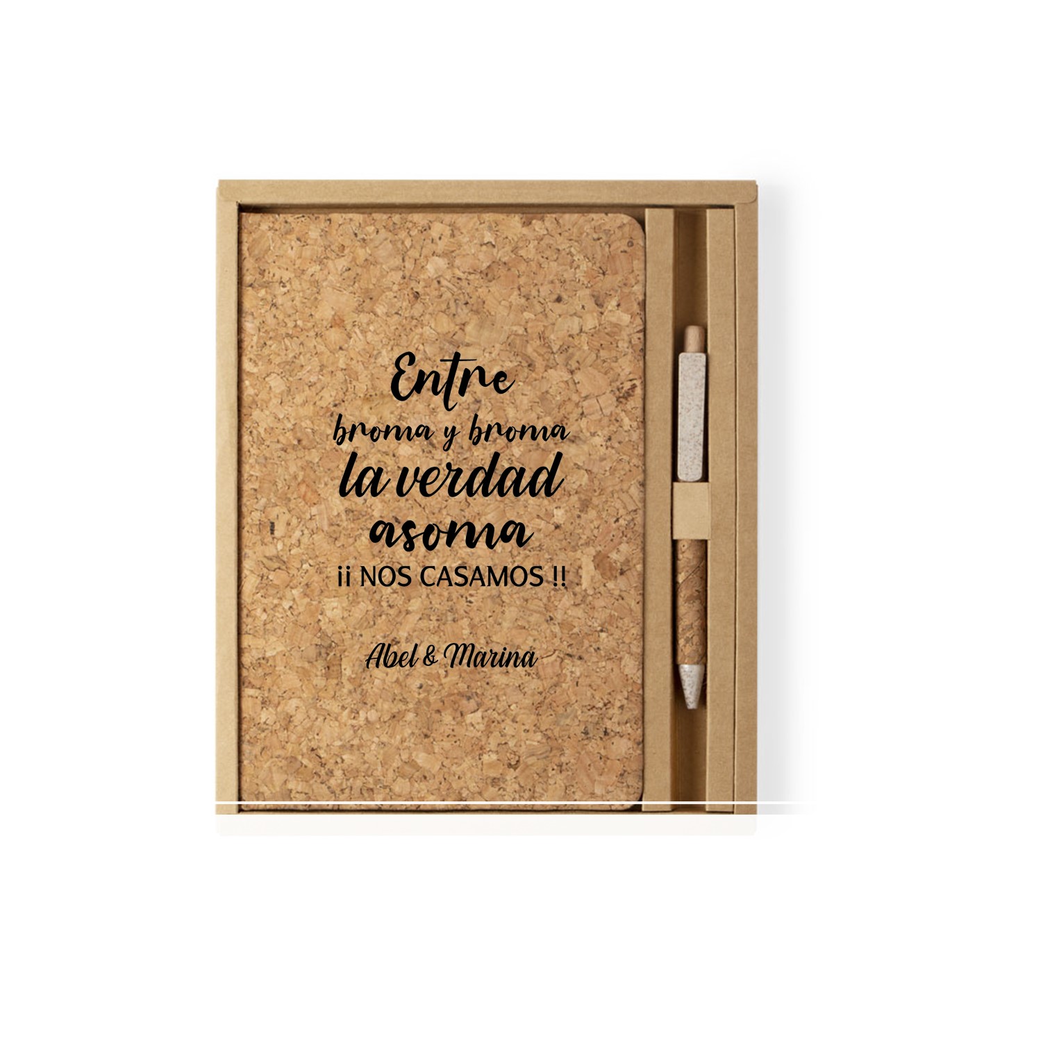 Cuaderno A5 de Corcho con Bolígrafo, 80 Hojas Blancas, Libreta Personalizada con Caja de Regalo. - Imagen 3
