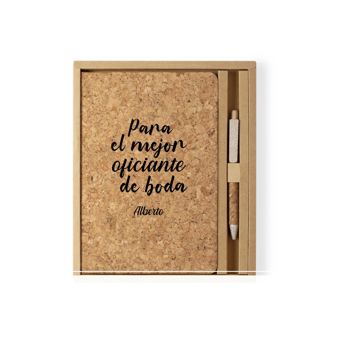 Cuaderno A5 de Corcho con Bolígrafo, 80 Hojas Blancas, Libreta Personalizada con Caja de Regalo. - Imagen 4