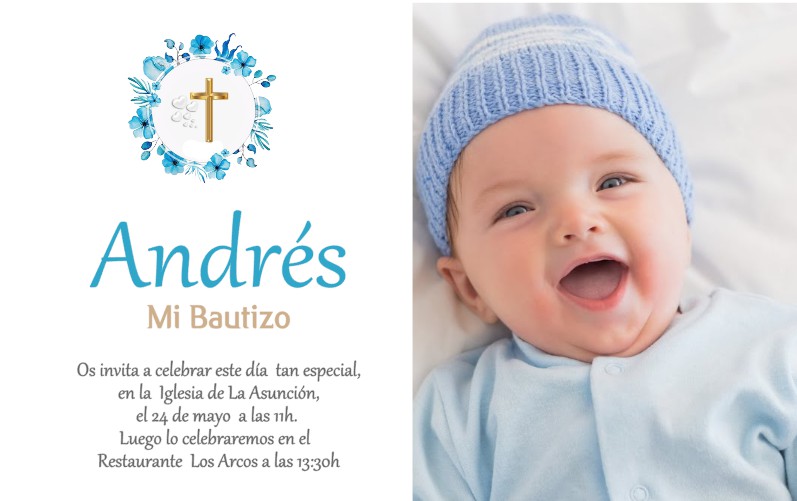 Invitaciones de Comunión, Bautizo con Foto. Pack 27 Unidades. Tarjetas 13.5 x 8.5 cm Personalizadas Comunión Niño Niña con Sobres Colores incluidos. Hecho a mano en España. (MODELO ANDRES) - Imagen 2