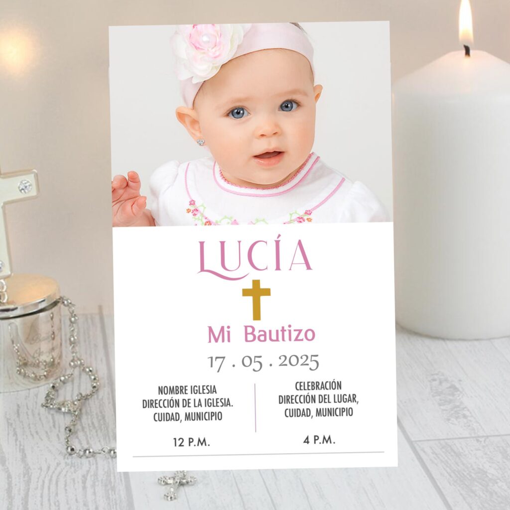 Invitaciones de Comunión, Bautizo con Foto. Pack 27 Unidades. Tarjetas 13.5 x 8.5 cm Personalizadas Comunión Niño Niña con Sobres Colores incluidos. Hecho a mano en España. (MODELO LUCÍA)