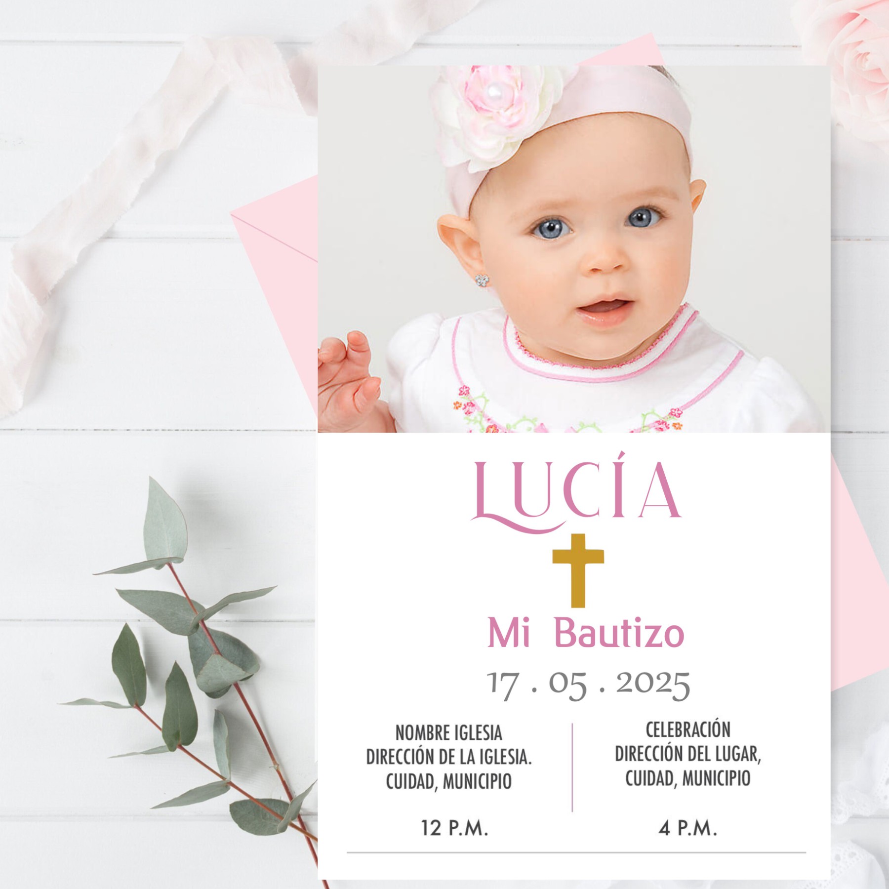 Invitaciones de Comunión, Bautizo con Foto. Pack 27 Unidades. Tarjetas 13.5 x 8.5 cm Personalizadas Comunión Niño Niña con Sobres Colores incluidos. Hecho a mano en España. (MODELO LUCÍA) - Imagen 3