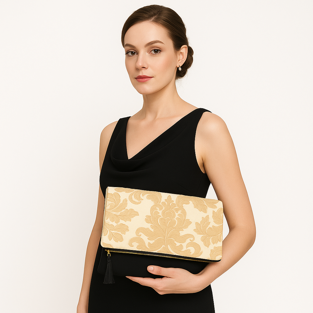 Bolso De Mano Mujer Fiesta- Doble Lona y Bordado con Cremallera Metálica - 29 x 40 cm Ideas Regalos para Mujeres - Imagen 2