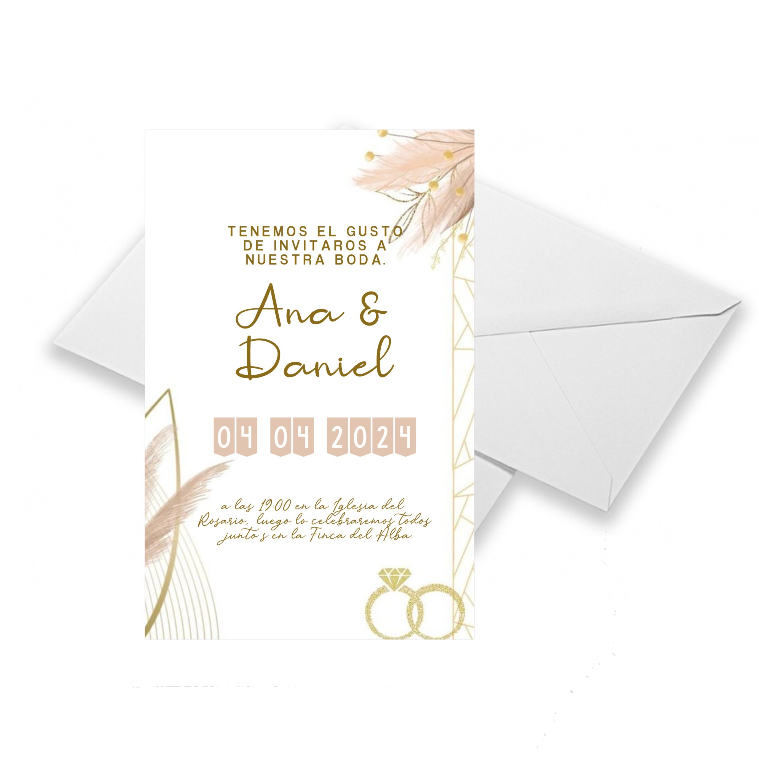 Invitaciones de Boda Personalizadas. Pack 27 uds. Sobres Invitaciones Boda Incluidos. Tarjetas Estudio 14 x 9 cm. Papel Fotográfico 250 gr. Modelo Alianzas. - Imagen 2