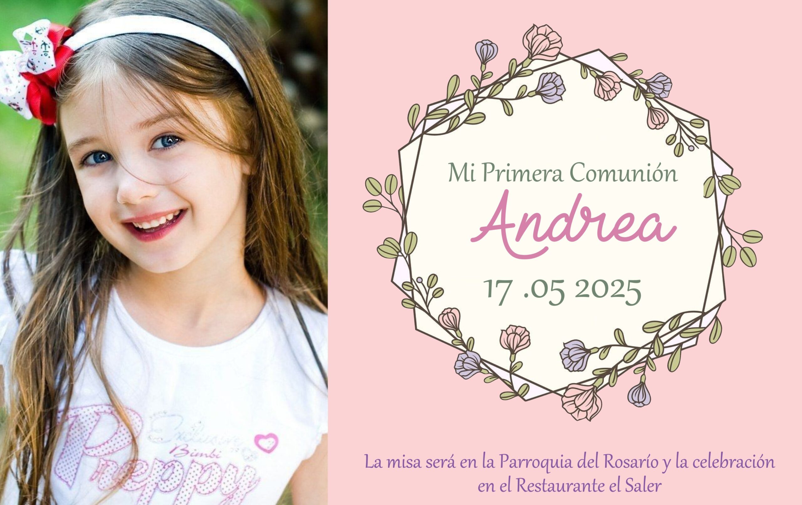 Invitaciones de Comunión, Bautizo con Foto. Pack 27 Unidades. Tarjetas 13.5 x 8.5 cm Personalizadas Comunión Niño Niña con Sobres Colores incluidos. Hecho a mano en España. (MODELO ANDREA) - Imagen 2