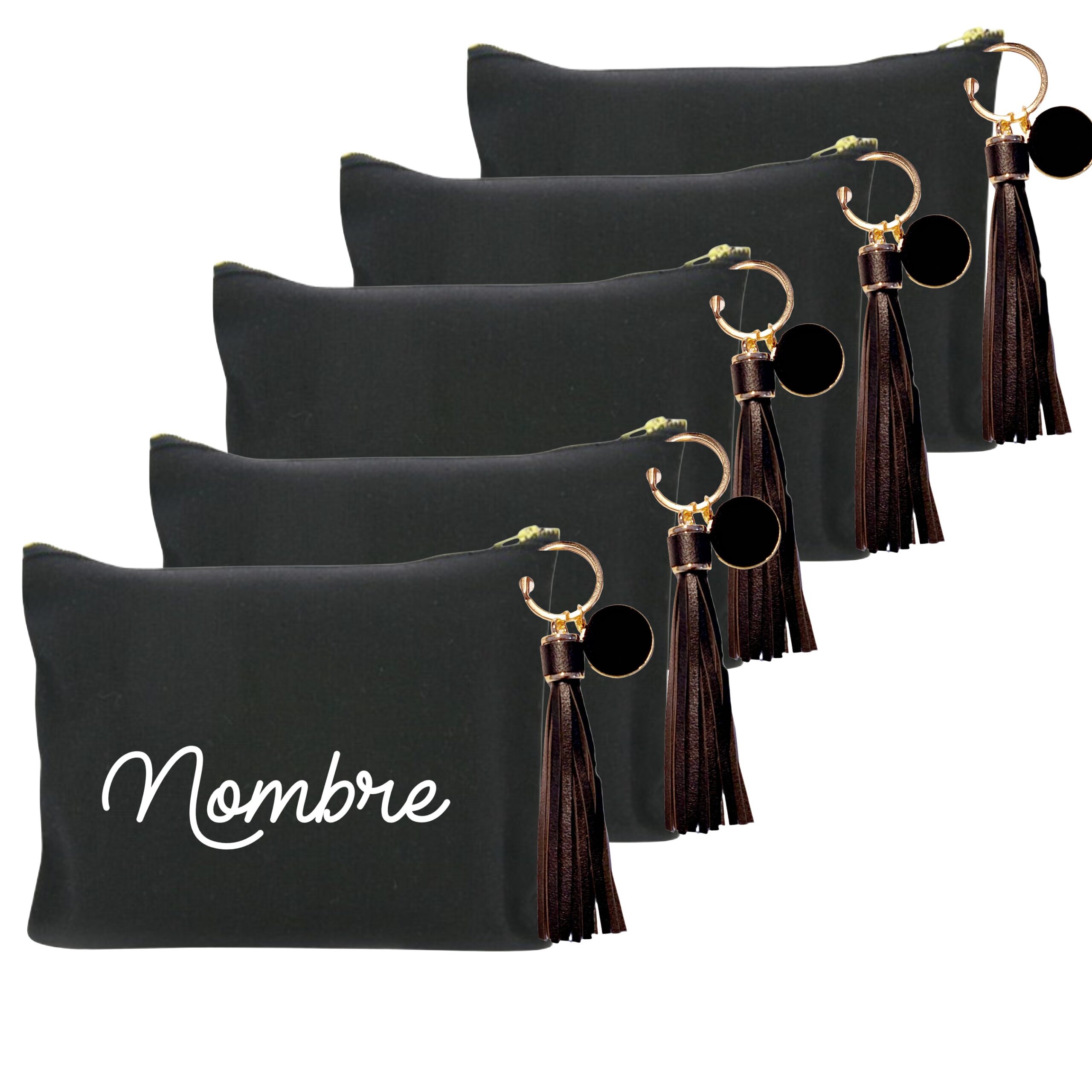 Pack 5 Organizadores de Viaje, Personalizados. Invitados Boda. Neceser Mujer, Bolsa de Aseo Niñas. (Negro - Blanco 20 X 14)