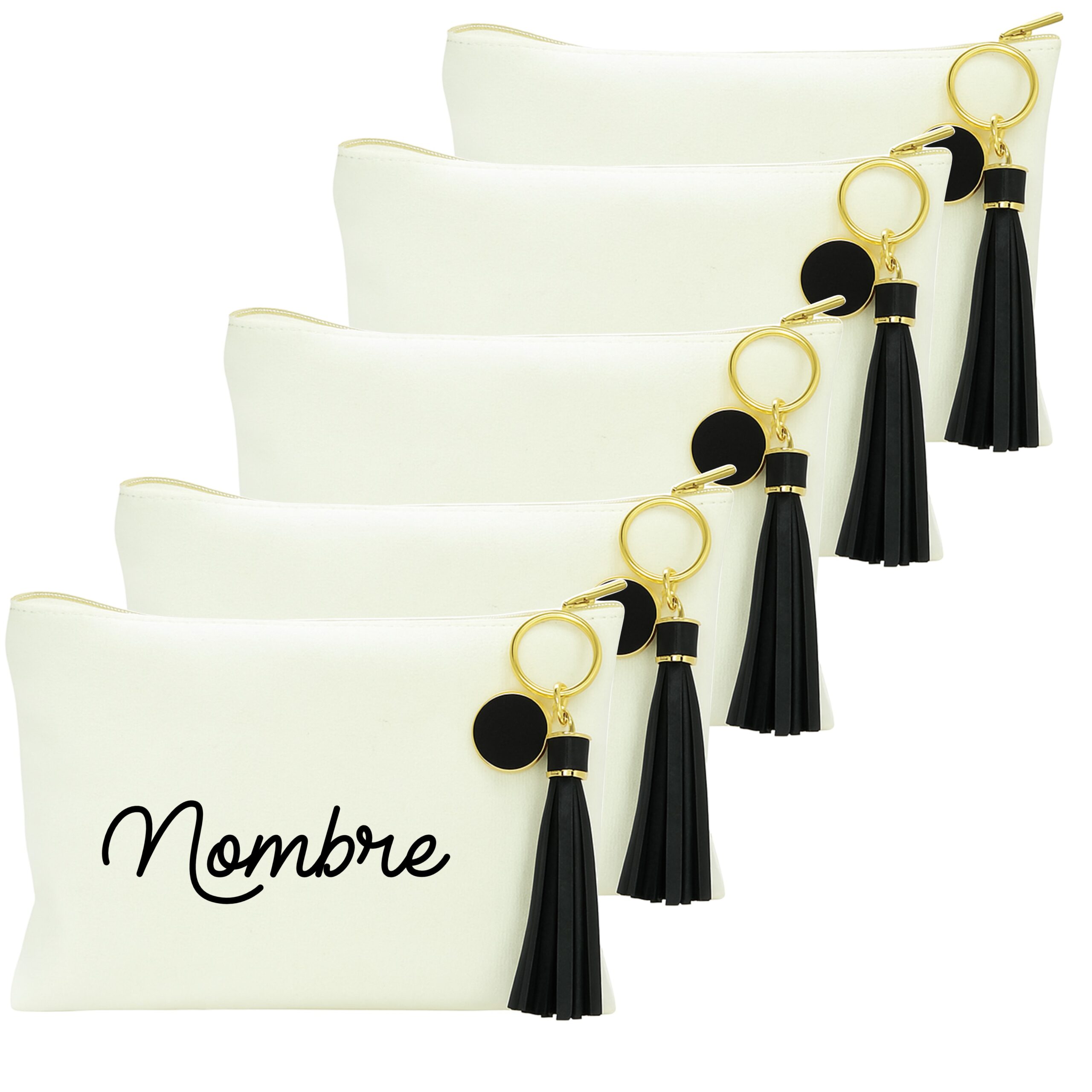 Pack 5 Organizadores de Viaje, Personalizados. Invitados Boda. Neceser Mujer, Bolsa de Aseo Niñas. (Blanco - Negro, 20 X 14)