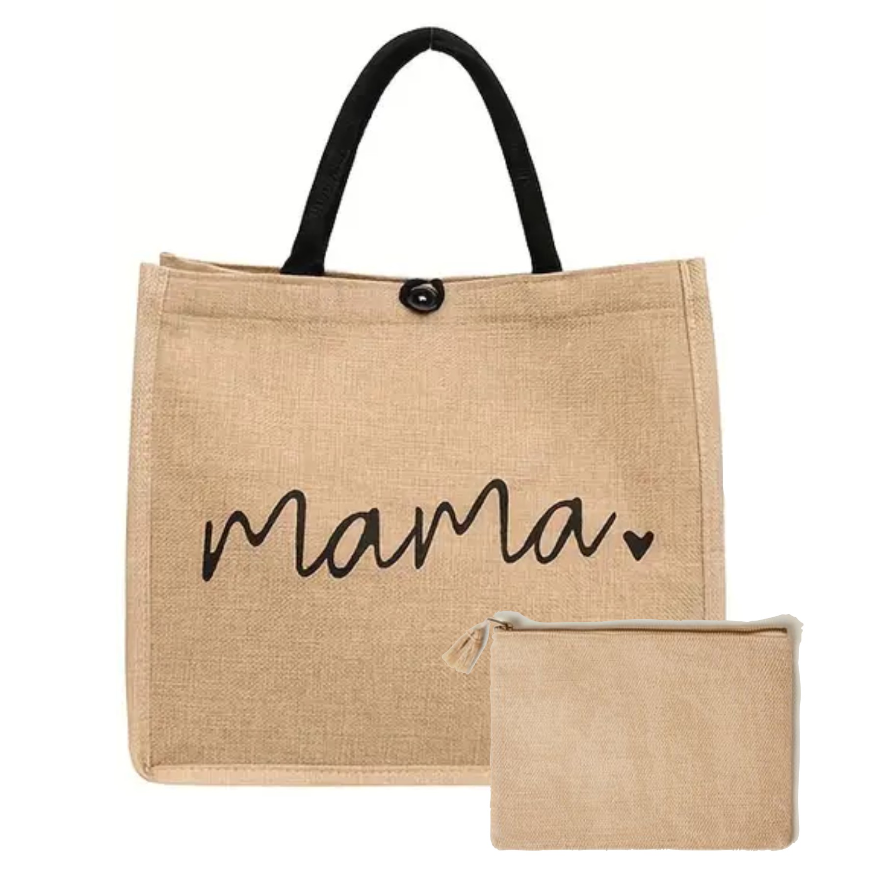 Regalo mamá. Bolso de Paja para Mujer y Neceser de yute a juego. Bolso Bandolera de Verano Boho, Ideal para Mamás Primerizas. Regalo personalizado mamá.