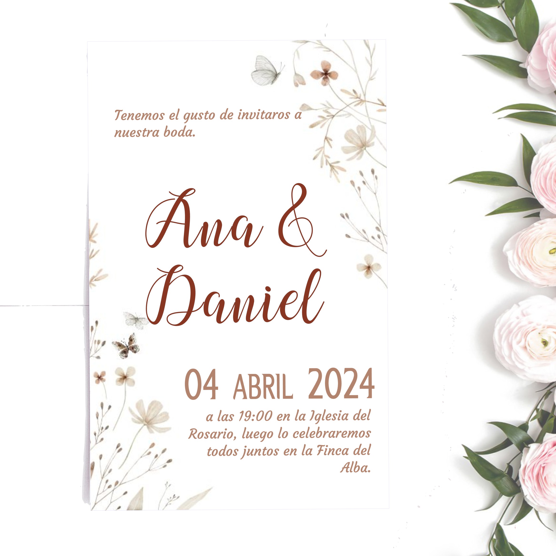 Invitaciones de Boda Personalizadas. Pack 27 uds. Sobres Invitaciones Boda Incluidos. Tarjetas 14 x 9 cm. Papel Fotográfico 250 gr. Modelo Primavera. - Imagen 2