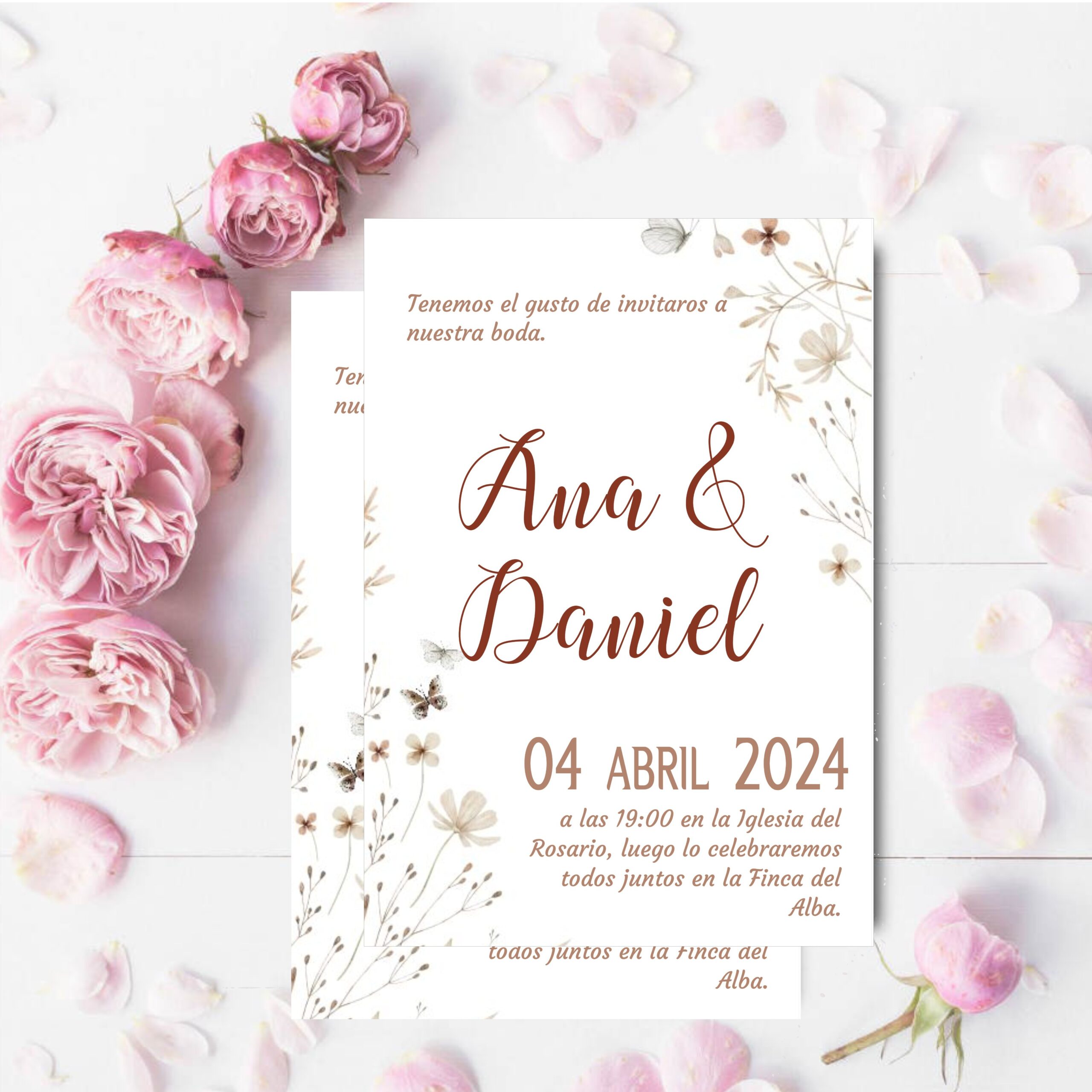 Invitaciones de Boda Personalizadas. Pack 27 uds. Sobres Invitaciones Boda Incluidos. Tarjetas 14 x 9 cm. Papel Fotográfico 250 gr. Modelo Primavera. - Imagen 3