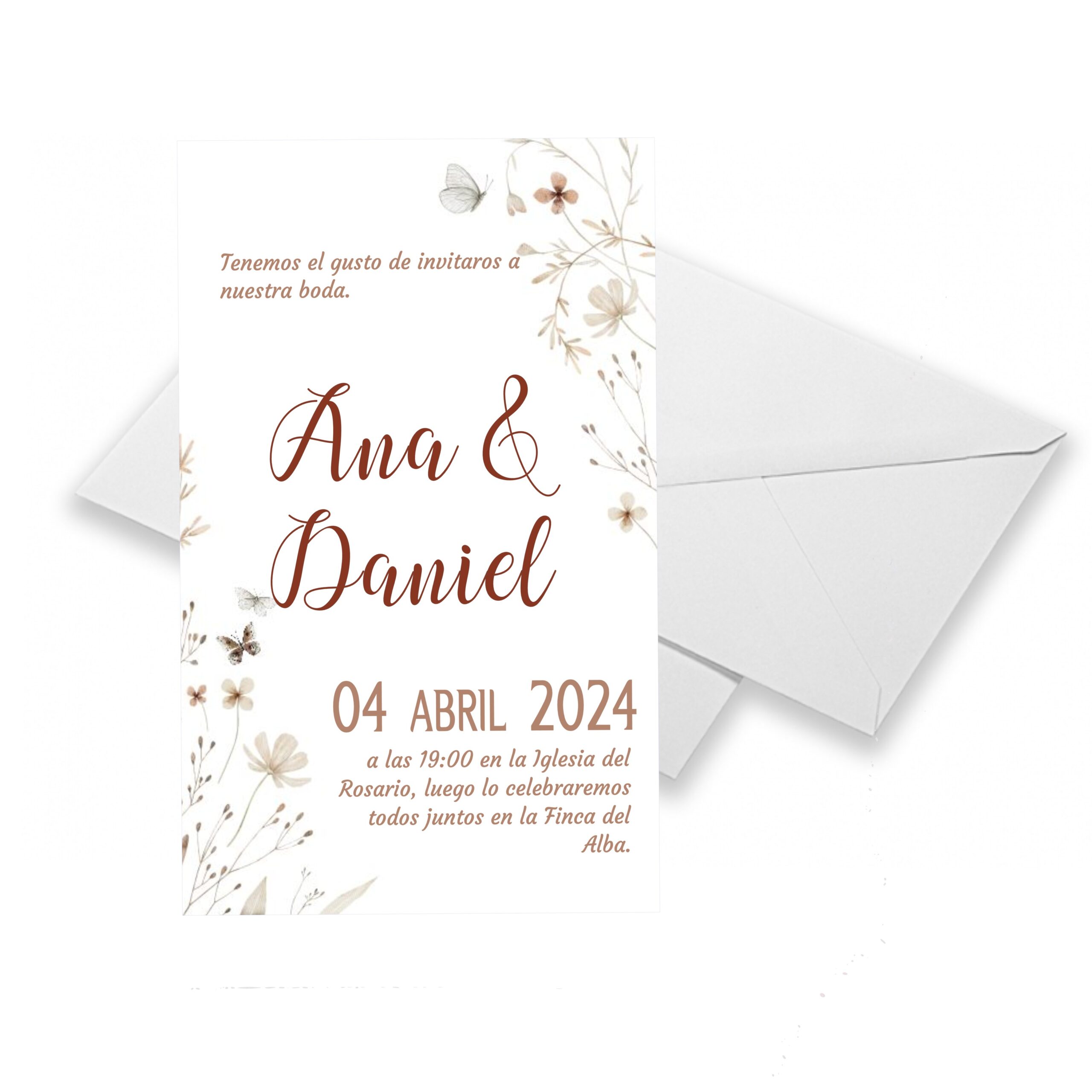 Invitaciones de Boda Personalizadas. Pack 27 uds. Sobres Invitaciones Boda Incluidos. Tarjetas 14 x 9 cm. Papel Fotográfico 250 gr. Modelo Primavera. - Imagen 4