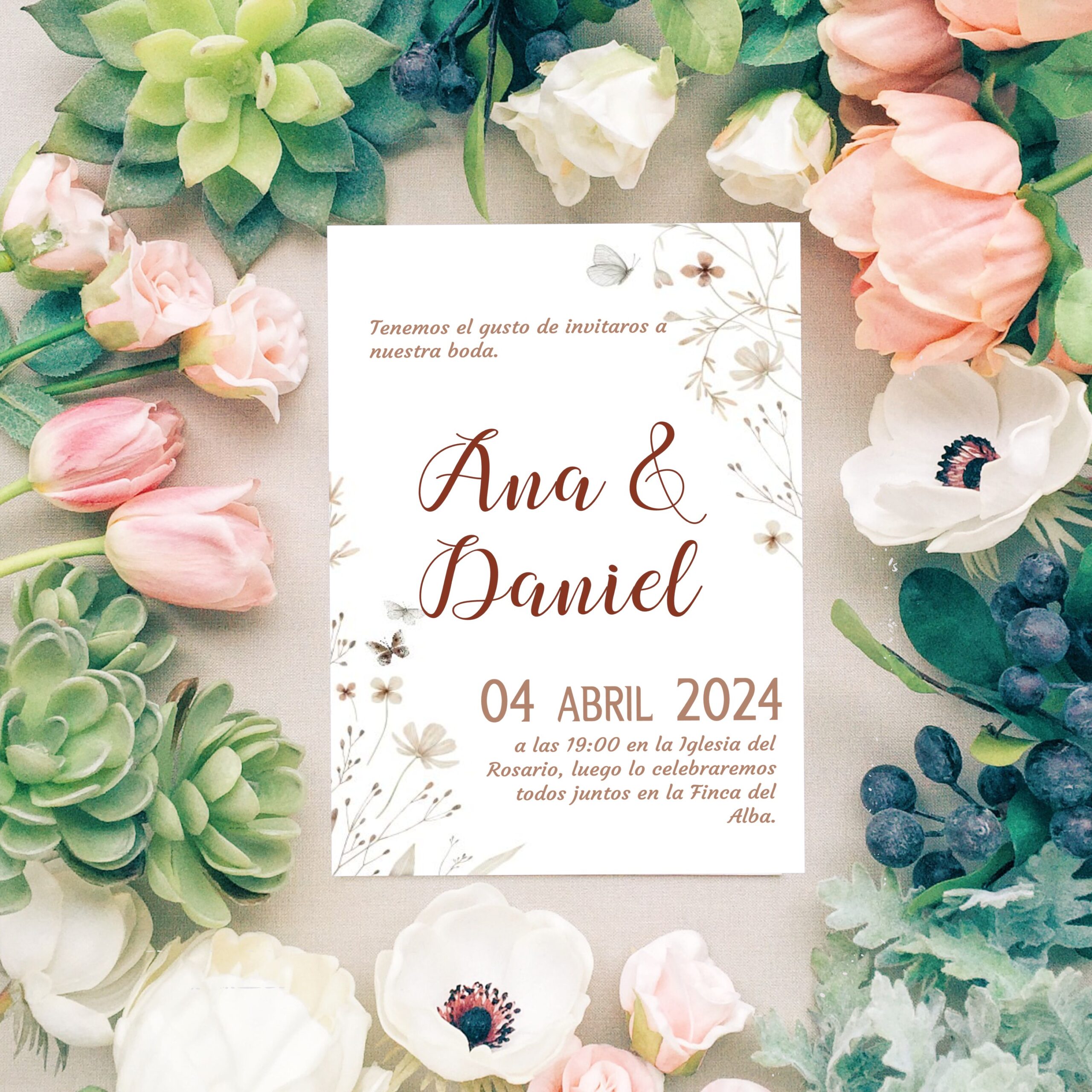Invitaciones de Boda Personalizadas. Pack 27 uds. Sobres Invitaciones Boda Incluidos. Tarjetas 14 x 9 cm. Papel Fotográfico 250 gr. Modelo Primavera. - Imagen 5