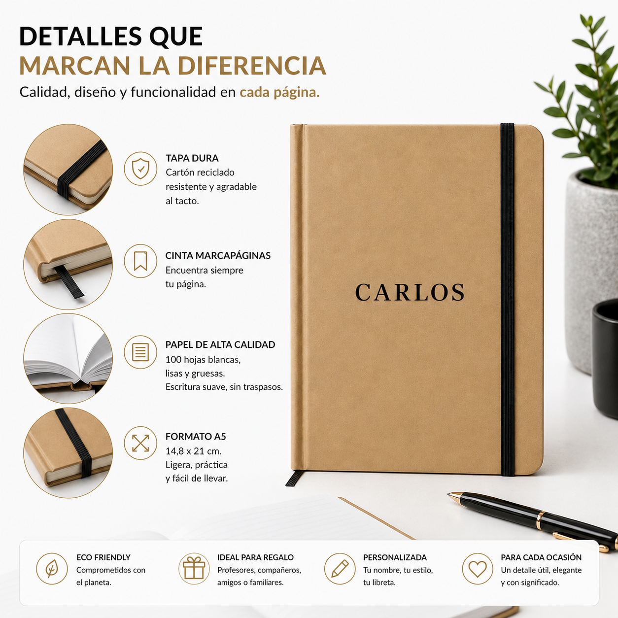 Libreta Personalizada. Cuaderno A5 personalizado. Tapa dura reciclada. - Imagen 3