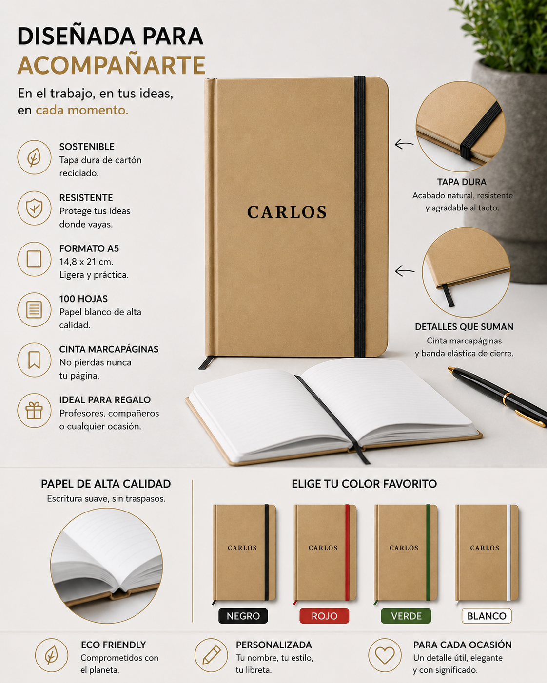 Libreta Personalizada. Cuaderno A5 personalizado. Tapa dura reciclada. - Imagen 4