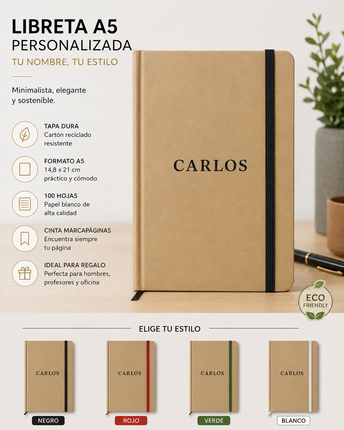 Libreta Personalizada. Cuaderno A5 personalizado. Tapa dura reciclada. - Imagen 5