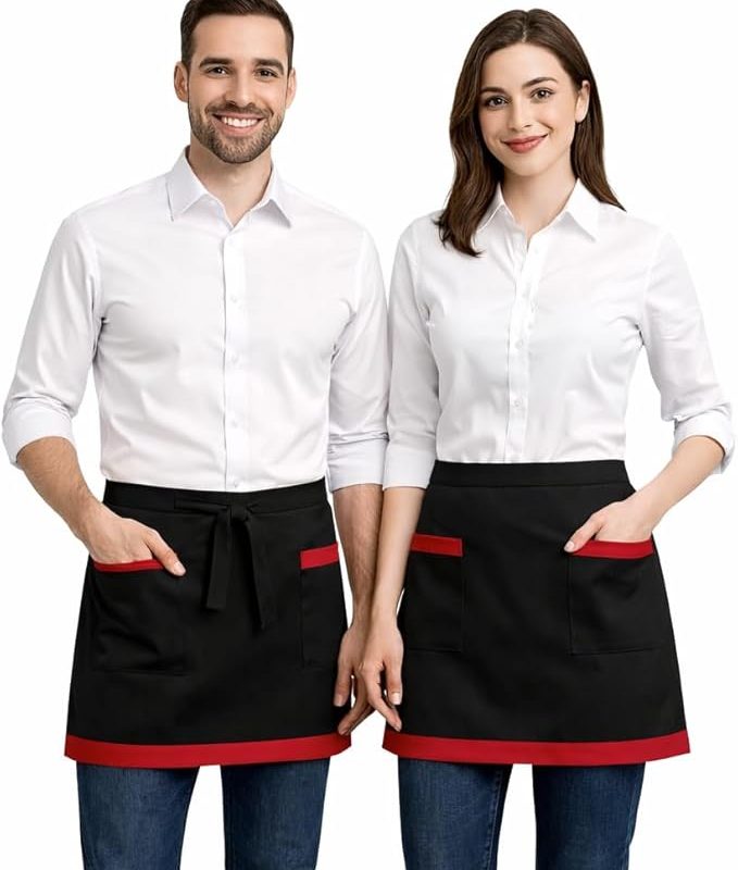 XChef Delantal camarero corto, 2 bolsillos, poliéster (NEGRO). Pack 2 unidades