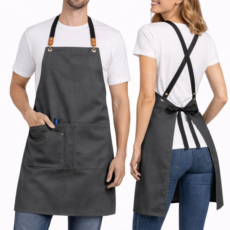 XChef Delantal cruzado espalda, impermeable, ajustable, antimanchas. Pack 2 uds. (Gris Oscuro)