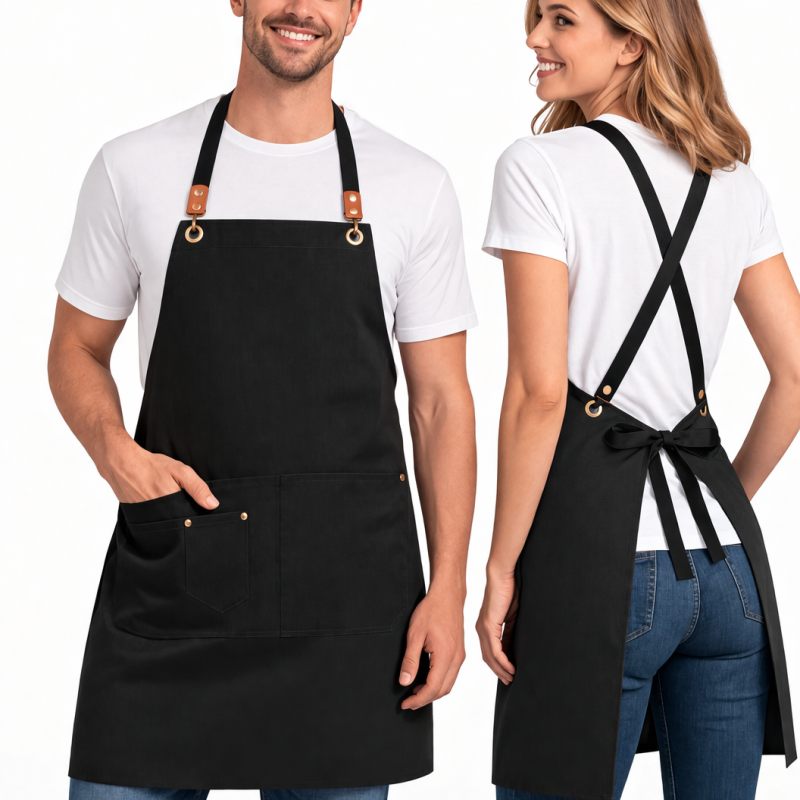 XChef Delantal cruzado espalda, impermeable, ajustable, antimanchas. Pack 2 uds. (Negro)