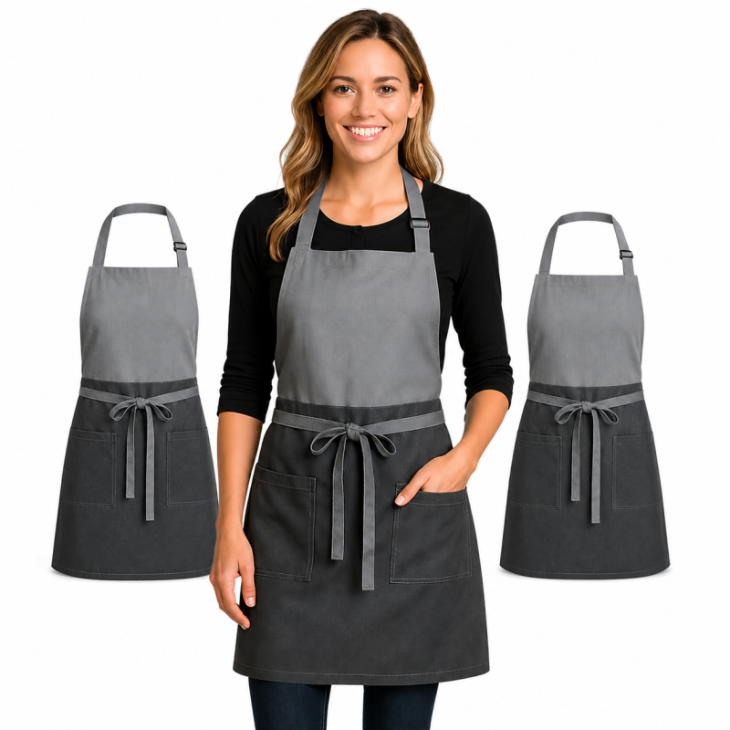 XChef Delantal cocina hombre/mujer. Pack 2 uds. Algodón-poliéster, antihumedad (GRIS-NEGRO)