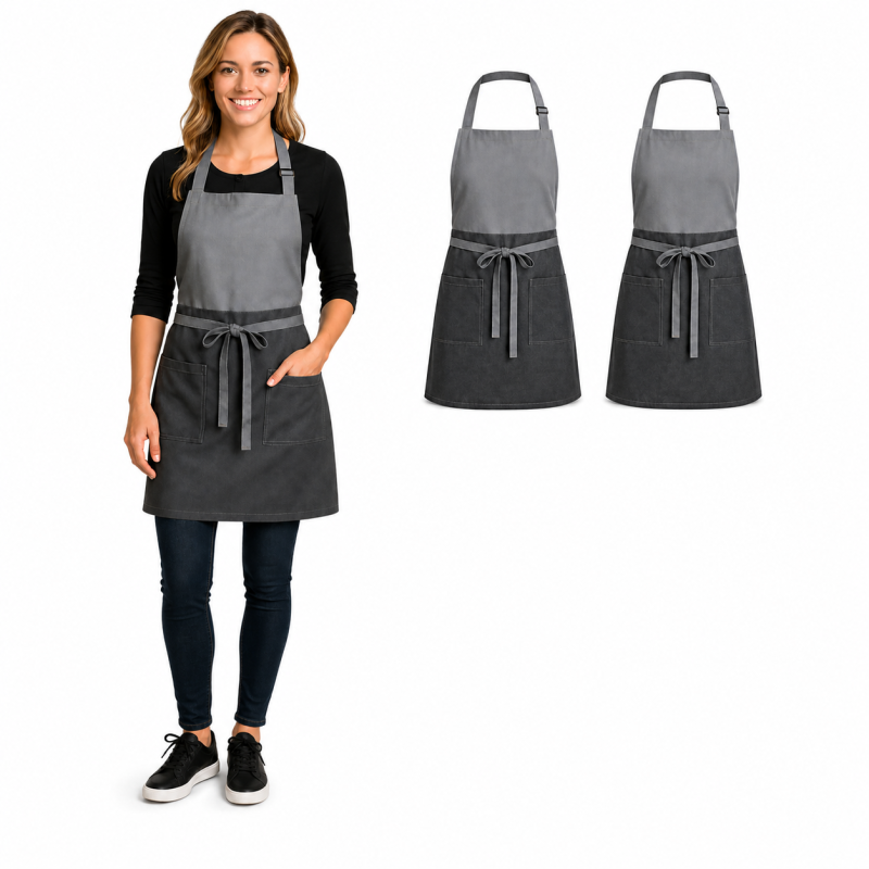 XChef Delantal cocina hombre/mujer. Pack 2 uds. Algodón-poliéster, antihumedad (GRIS-GRIS)