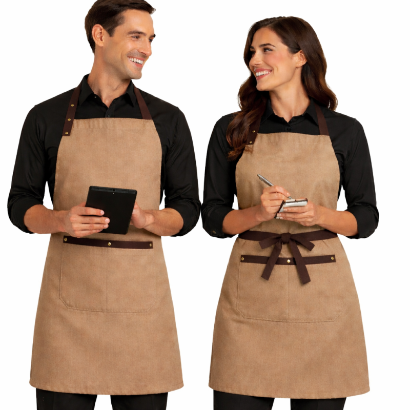 XChef Delantal hombre/mujer. Pack 2 uds. Bicolor, 2 bolsillos, corchetes (BEIGE-MARRÓN)