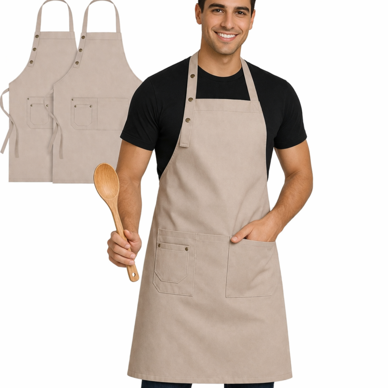 XChef Delantal Cocina .Mandil Camarero. 3 Bolsillos. Pack 2. Corchetes. (Beige)