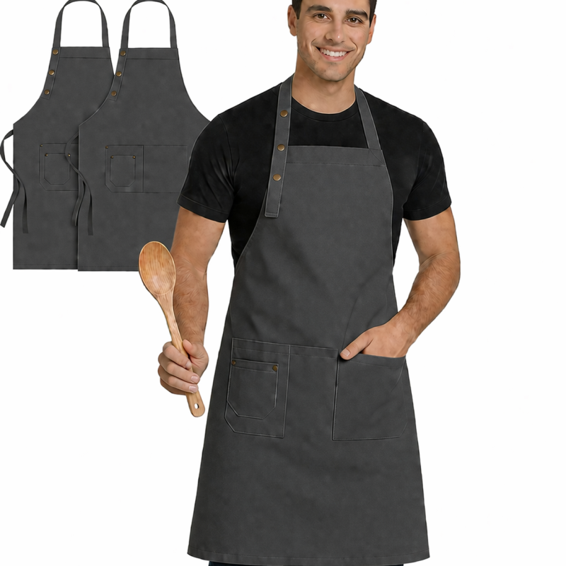 XChef Delantal Cocina .Mandil Camarero. 3 Bolsillos. Pack 2. Corchetes. (Gris Oscuro)