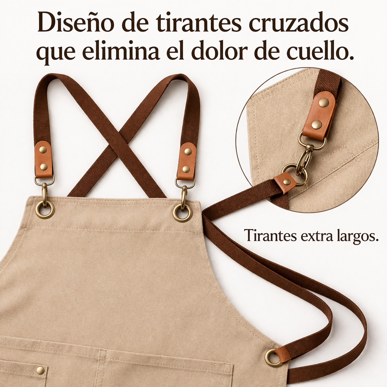 XChef Delantal cruzado espalda, impermeable, ajustable, antimanchas. Pack 2 uds. (Beige) - Imagen 5