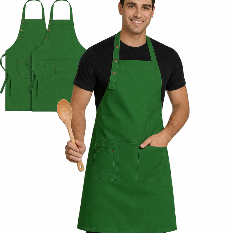 XChef Delantal Cocina .Mandil Camarero. 3 Bolsillos. Pack 2. Corchetes. (Verde)