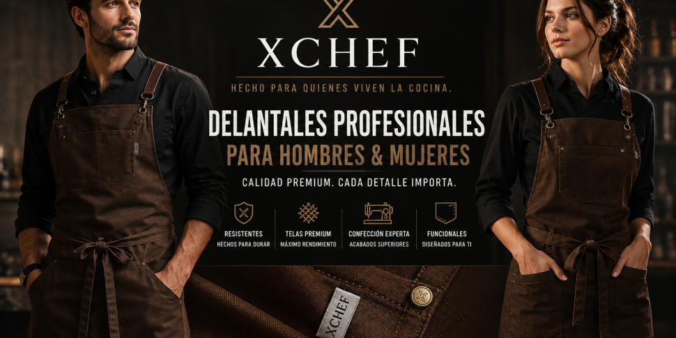 Banner XChef: delantales profesionales de lona encerada para hombres y mujeres, calidad premium